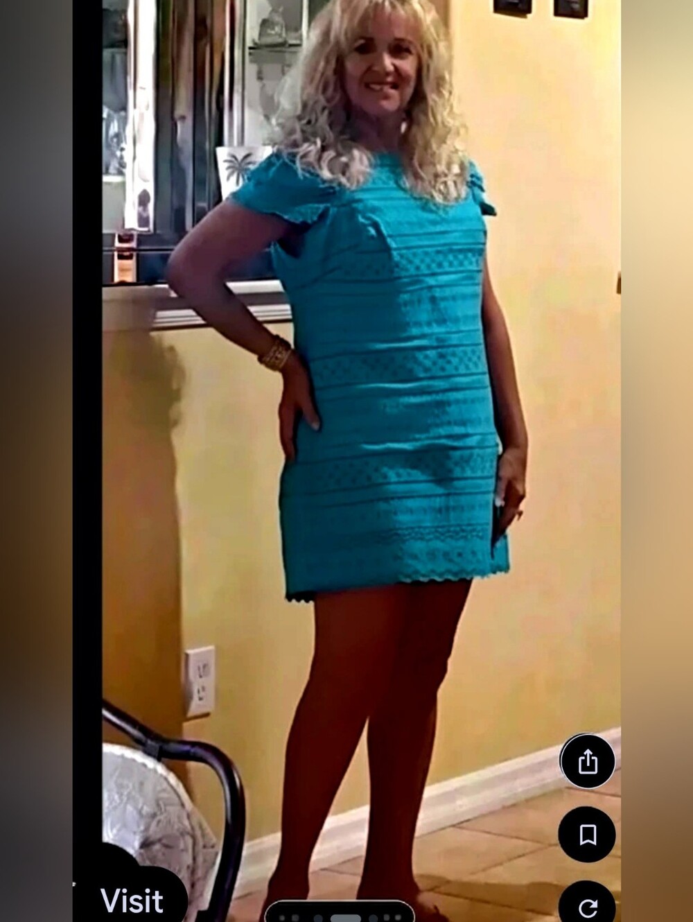 New Directions teal blue crocheted dress size PXL fully lined above the …